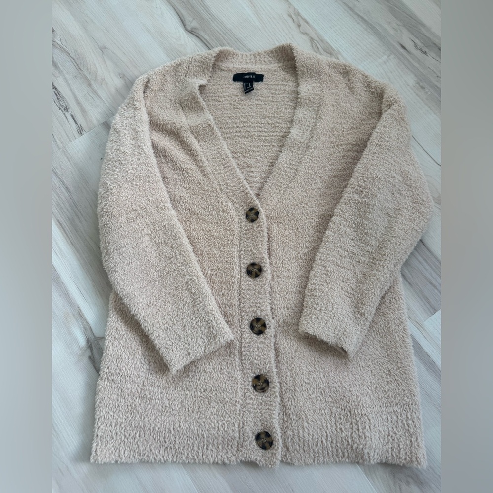 Forever 21 Cream Textured Button-Up Cardigan